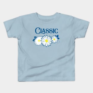 Navy Blue Classic Daisy Seamless Design Print Pattern Kids T-Shirt